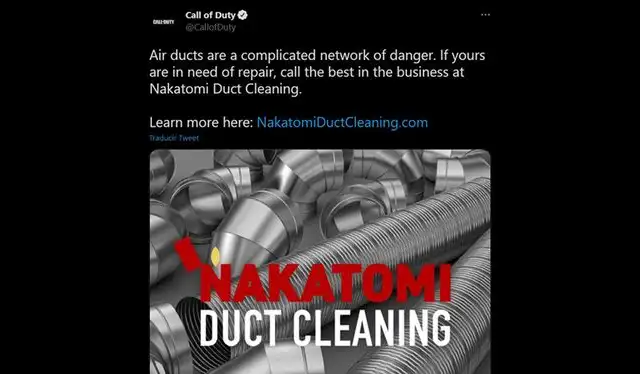 Tuit de COD muestra a Nakatomi Duct Cleaning. Foto: captura de Twitter.