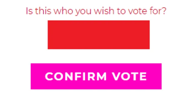 5.Confirma tu elección presionando el botón “CONFIRM VOTE”.
