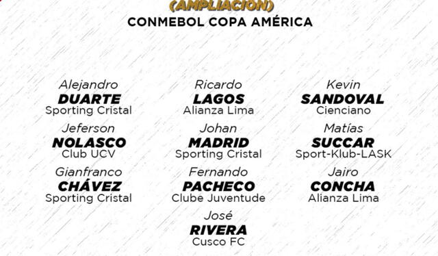 Nueva lista de convocados que se adhiere a la nómina de 50 con miras a la Copa América. Foto: Selección peruana