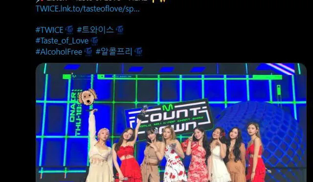 Post de TWICE tras su triunfo en M Countdown. Foto: captura Twitter