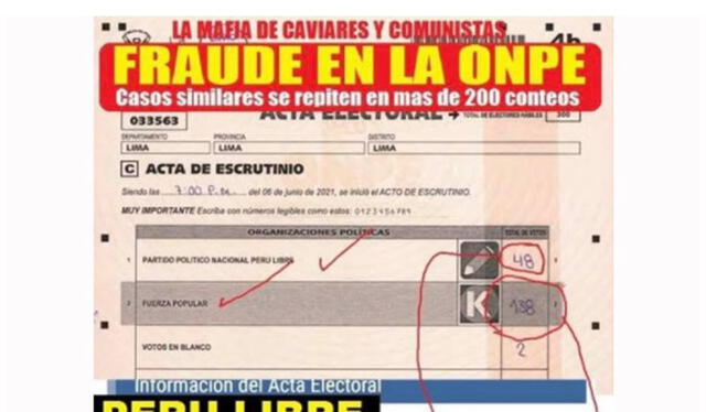 Según usuarios, el acta en Lima representa un “fraude” por la ONPE. Foto: captura en Facebook.