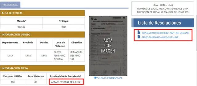 Acta de la mesa  n° 033563 en la plataforma de la ONPE. Foto: captura en web de la ONPE.