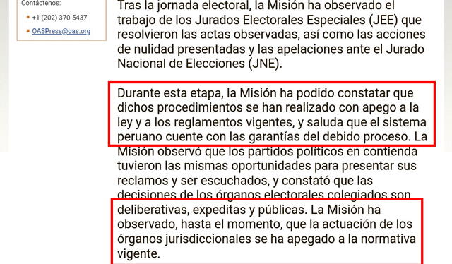 Informe. La misión de la OEA respalda al sistema electoral.