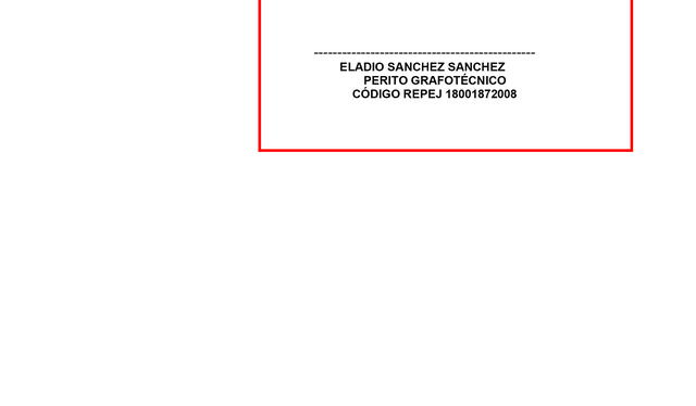 Una pericia sin firma. Milagros Takayama presentó este informe pericial de grafotecnia que no cuenta con la firma del perito Eladio Sánchez Sánchez. Foto: difusión