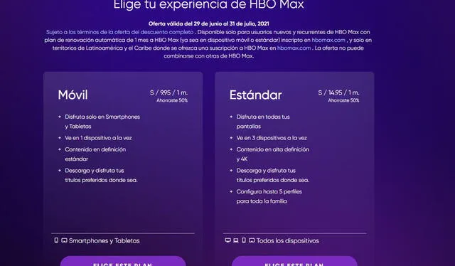 Paquetes para acceder a HBO Max en Perú. Foto: HBO Max