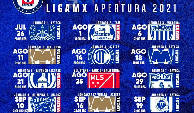 Calendario completo de Cruz Azul en el Torneo Apertura 2021. Mazatlán será el primer rival. Foto: CruzAzul/Twitter