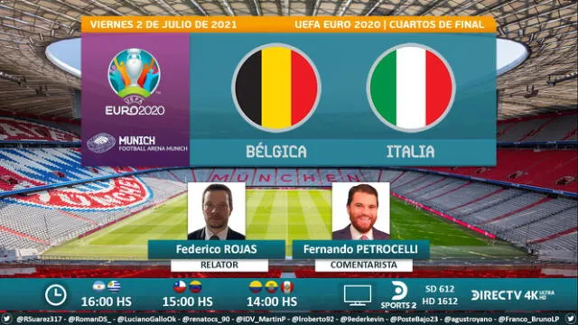 Bélgica vs Italia por DirecTV Sports 2. Foto: Puntaje Ideal/Twitter