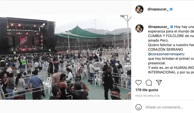 La cantante felicitó a Corazón Serrano por su primer show presencial. Foto: Instagram/Dina Paucar