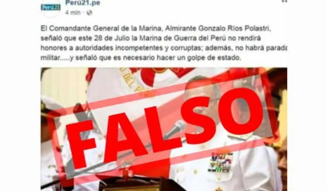 Perú 21 desmiente el contenido de la publicación. Foto: captura en Facebook /  Perú 21.