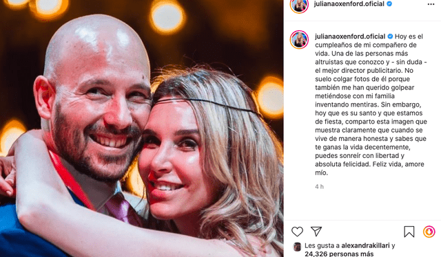 Juliana Oxenford celebra el cumpleaños de su esposo Milovan Radovic: “Compañero de vida”. Foto: Instagram
