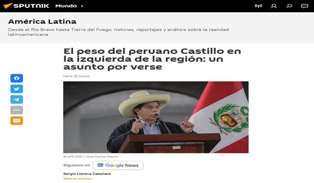En Rusia también analizaron si Pedro Castillo tendrá un rol importante en la izquierda latinoamericana. Foto: captura de Sputnik