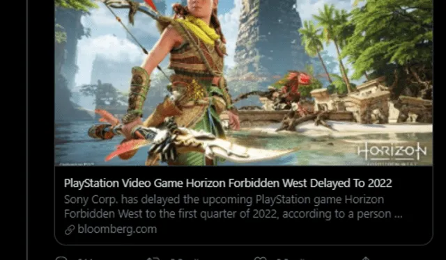 Jason Schreier entiende que PlayStation decidió hace un tiempo retrasar el estreno de Horizon Forbidden West en PS5. Foto captura: Twitter