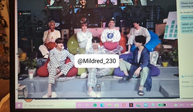 BTS en videollamada de Zoom con ARMY. Foto:  @mildred_230