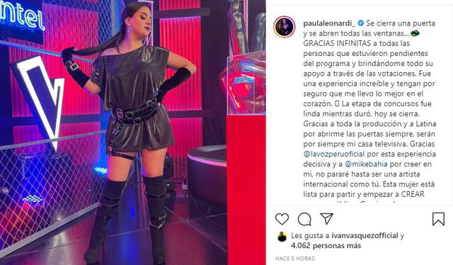 El emotivo mensaje de despedida de Paula Leonardi tras ser eliminada de La voz Perú. Foto: Paula Leonardi/ Instagram