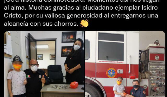 Los bomberos agradecieron el gesto del menor. Foto: captura de Twitter