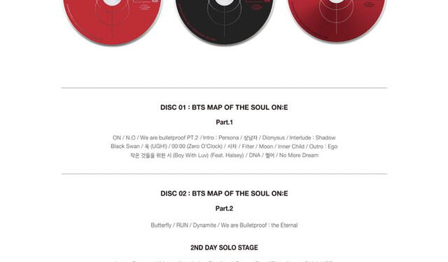 Tres discos del Map of the soul ON:E. Foto: HYBE / Weverse shop