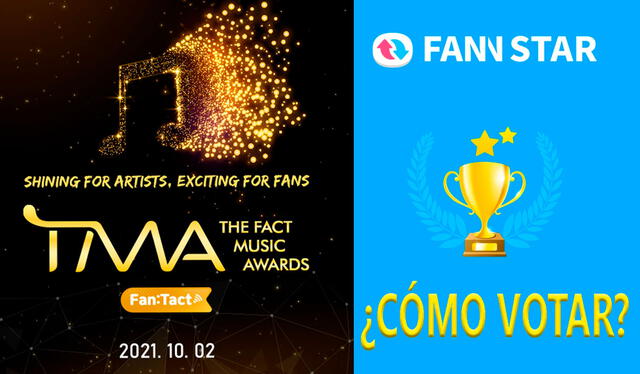 Tutorial para votar en los The Fact Music Awards 2021 desde Fan N Star. Foto: composición LR / TMA