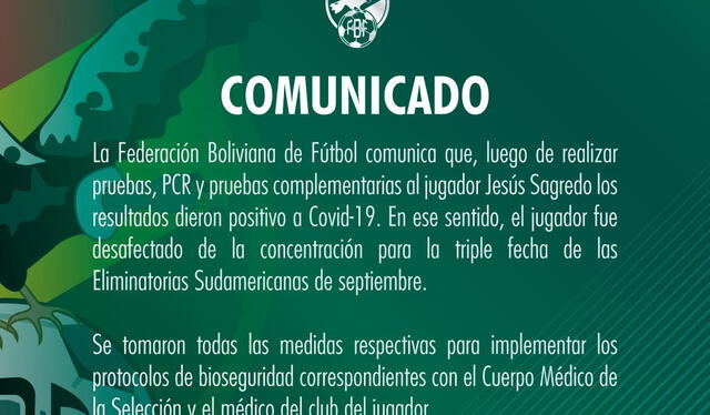 Comunicado de la selección boliviana. Foto: La Verde