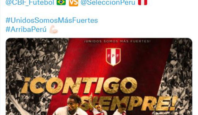 La Bicolor envía mensaje de aliento al equipo. Foto: Twitter Selección Peruana