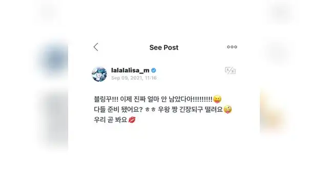 Mensaje de Lisa en Weverse. Foto: Twitter/@BPINKLATINO Mensaje de Lisa en Weverse. Foto: Twitter/@BPINKLATINO