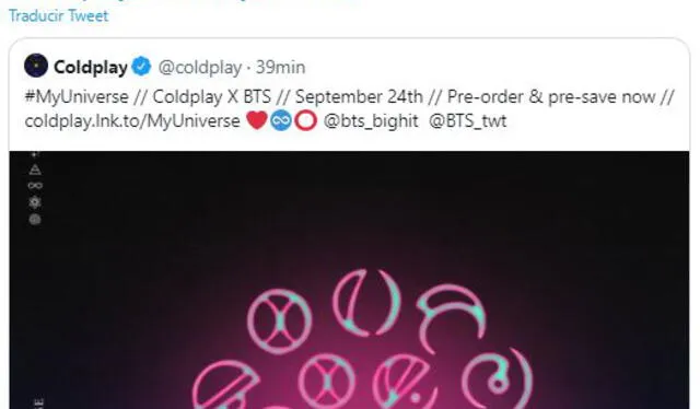 BTS y Coldplay en "My Universe". Foto: Twitter