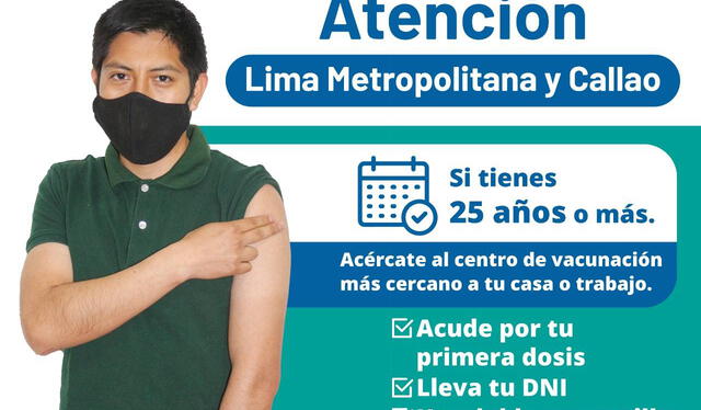 Vacunación de 25 años a más en Lima y Callao. Foto: Minsa