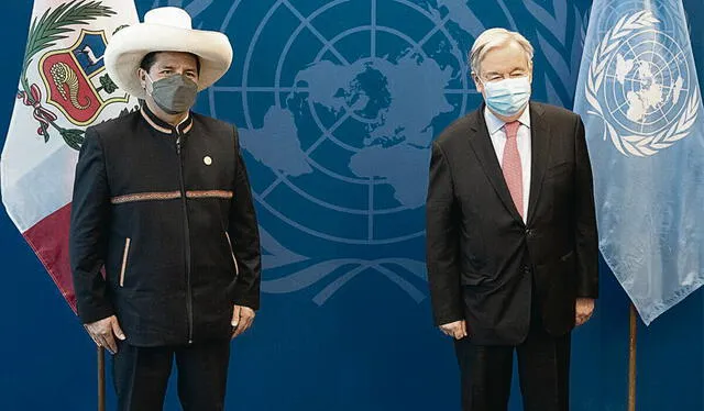 Respaldo. Secretario general de ONU recibió a Pedro Castillo. Foto: difusión