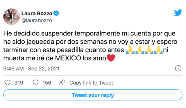 Laura Bozzo, decidió defenderse desde su cuenta de twitter tras ser investigada por la fiscalía. Foto: Twitter