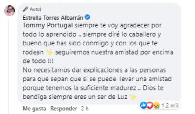 Estrella Torres responde a Tommy Portugal