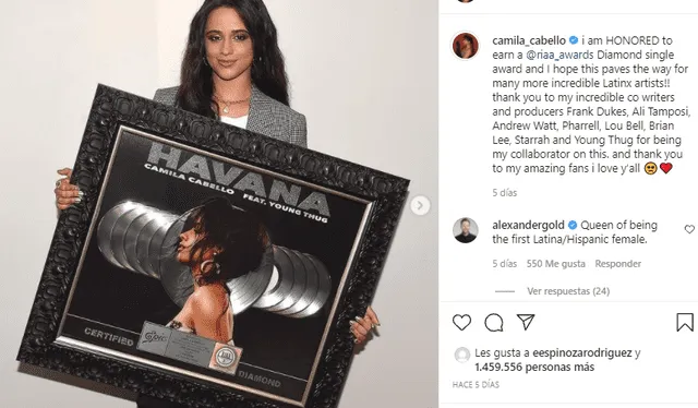 Camila Cabello presumió su logro con sus fanáticos a través de su cuenta de Instagram. Foto: composición LR/Camila Cabello/Instagram