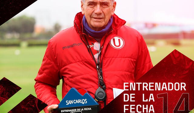 'Goyo' Pérez y el premio al mejor entrenador de la fecha 14. Foto: Liga 1