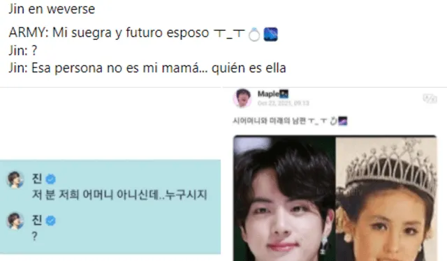 Jin responde a ARMY en Weverse. Foto: captura/Facebook