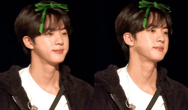 Jin usó un listón verde en la parte final del concierto online. Foto: JCPurpleARMY