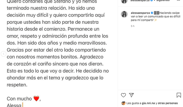 La actriz de Los Vílchez confirma separación de Stefano Salvini. Foto: captura Instagram/ Alessa Esparza.