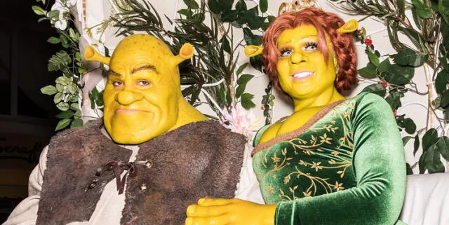 Heidi Klum se disfrazó de princesa Fiona y su novio Tom Kaulitz fue como Shrek. Foto: Harper's Bazaar.