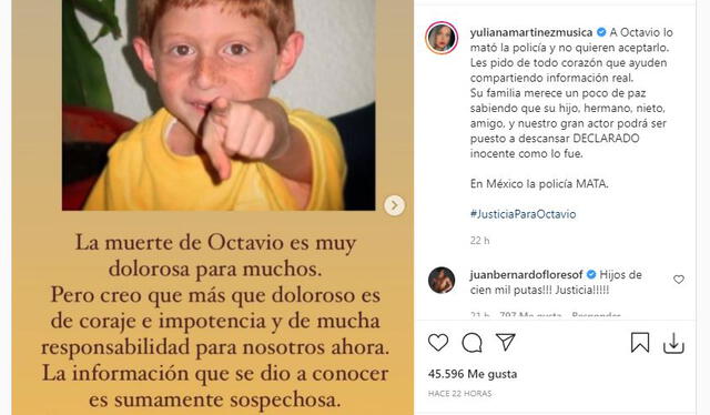 Mensaje sobre muerte de Octavio Ocaña. Foto: captura/Instagram