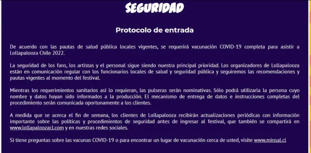 Solo ingresarán a Lollapalooza Chile 2022 las personas que hayan sido vacunadas contra la COVID-19.