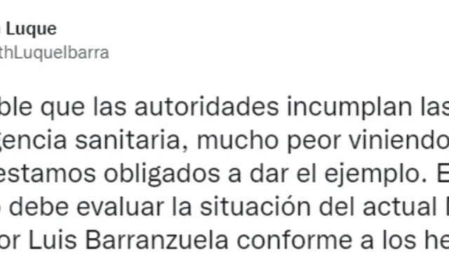 Tuit de Ruth Luque sobre Luis Barranzuela. Foto: Captura de Twitter