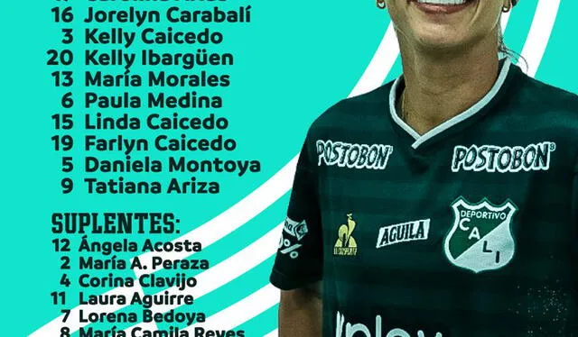 Alianza Lima vs. Deportivo Cali: alineaciones del equipo colombiano. Foto: Twitter Deportivo Cali Femenino