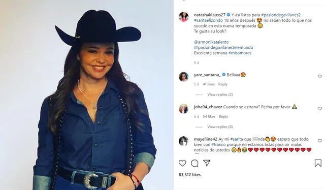 Natasha Klauss se luce como Sarita Elizondo para Pasión de gavilanes 2. Foto: Instagram/@natashaklauss27