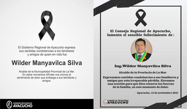 Instituciones lamentaron fallecimiento de alcalde. Fuente: GORE Ayacucho/Consejo Regional