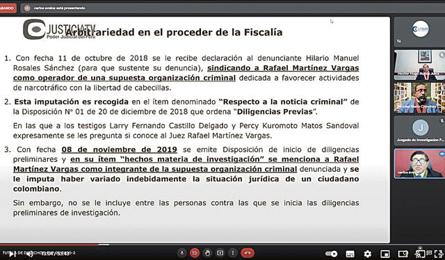 Investigación. El juez Rafael Martínez se quejó de la investigación fiscal. Foto: captura Justicia TV