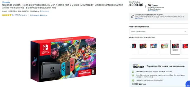 Nintendo Switch Edición Mario Kart Deluxe 8 Best Buy Black Friday