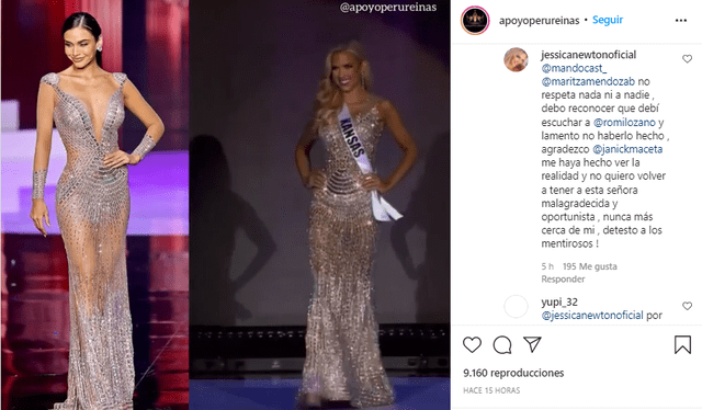 Usuarios de Internet evidencian la impactante similitud entre los vestidos de Janick Maceta y Gracie Hunt. Foto: Apoyo Perú Reinas/Instagram