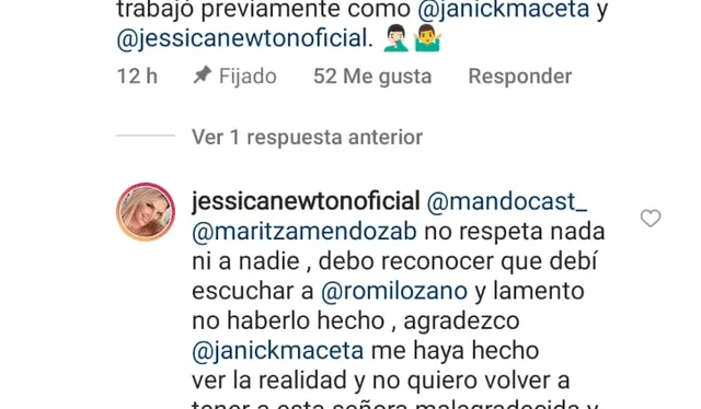 Jessica Newton tilda de "malagradecida" y "oportunista" a diseñadora Maritza Mendoza. Foto: Instagram