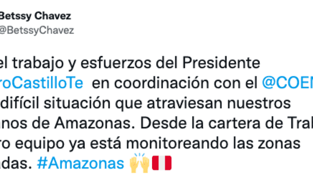 Twitter de Betssy Chávez