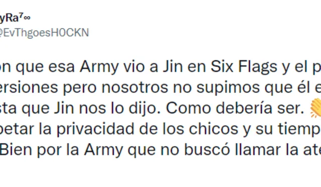 Reacción de ARMY en redes por la visita de Jin en Six Flags. Foto: captura/Twitter