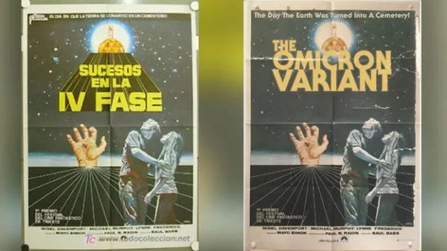 Comparación entre la imagen circulando en redes sociales y el póster original de la película Sucesos en la fase IV. Fuente: Captura LR, El Financiero.