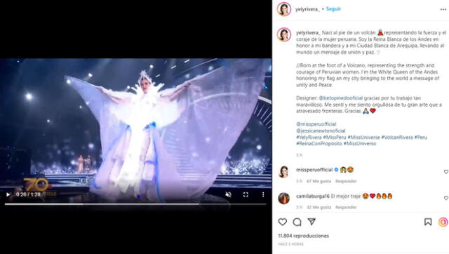 Yely Rivera orgullosa de su traje típico en Miss Universo. Foto: captura Instagram