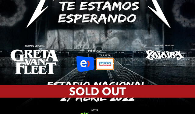 Metallica en Chile 2022. Foto: puntoticket.com